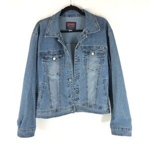 Jims Womens Denim Jacket Vintage Trucker Inner Pocket Medium Wash Stretch L